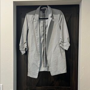 Long Length Black and White Open-Front Blazer